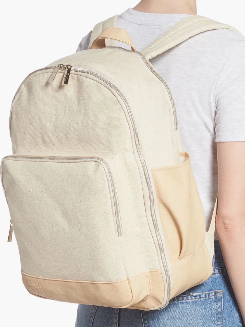 BEIS Cream and Tan Canvas Backpack